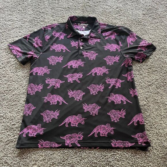 Chubbies Golf Polo Shirt Stretch Triceratops Dinosaurs Black Purple Mens Large - Picture 1 of 7